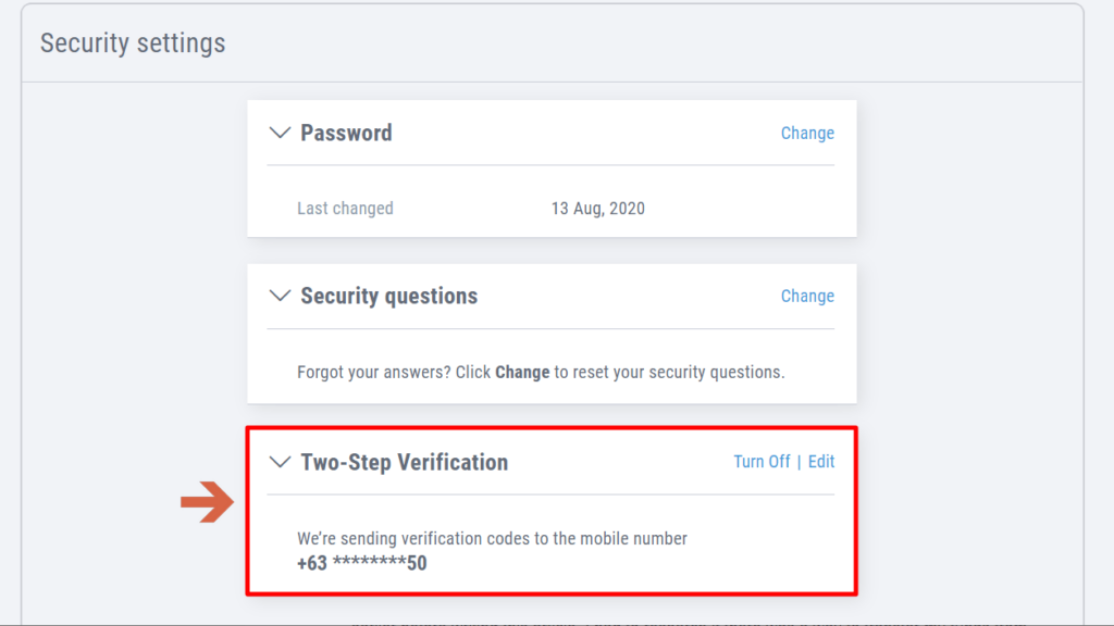 How to activate the two-step verification feature of Payoneer?
