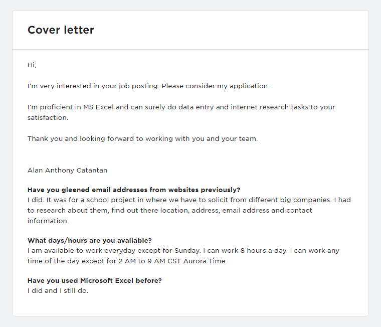 The cover letter I sent that got me my first contract in Upwork