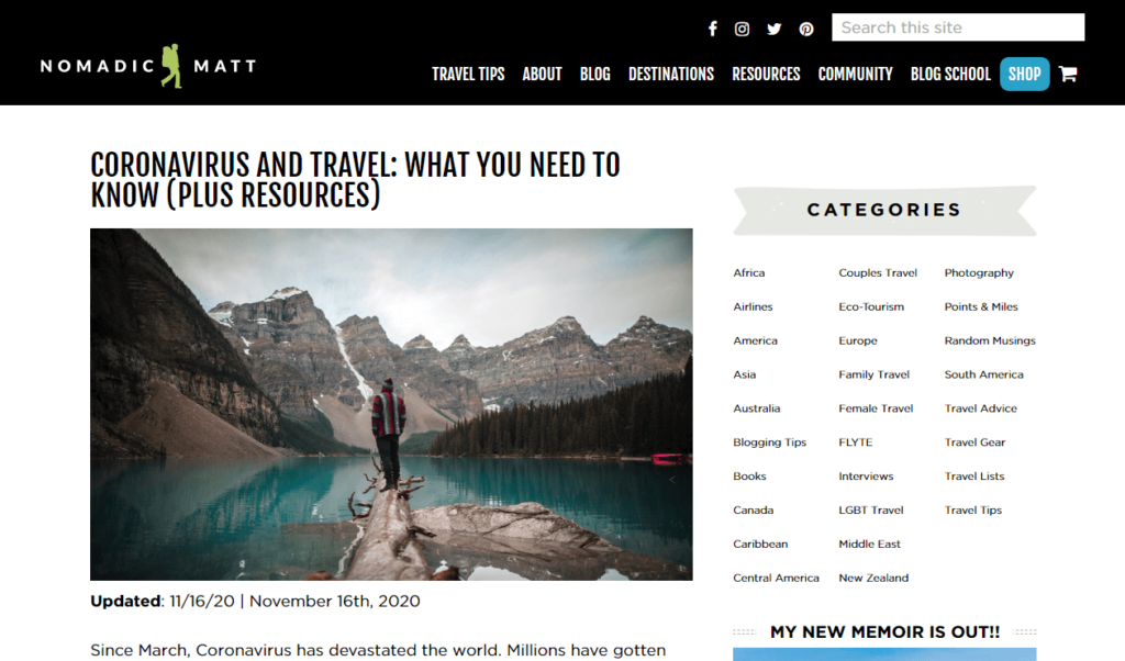 Smart bloggers are still publishing travel content despite the pandemic
