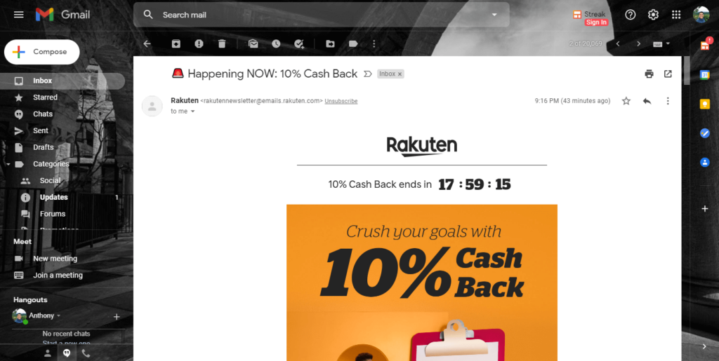 Rakuten's newsletter email
