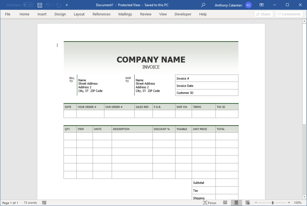 Sales invoice (Simple design) template
