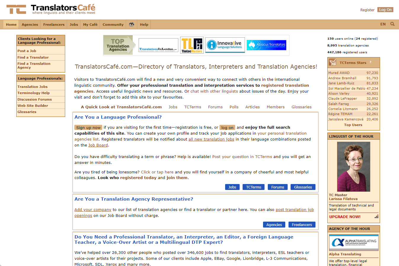 Translatorscafe Homepage 
